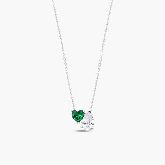 Gargantilla corazón de plata 1ª ley circonita verde y blanca 40-45 cm IMMORTAL LOVE