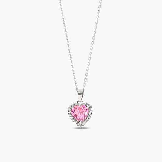 Collar corazón de plata 1ª ley circonitas rosa 11 mm