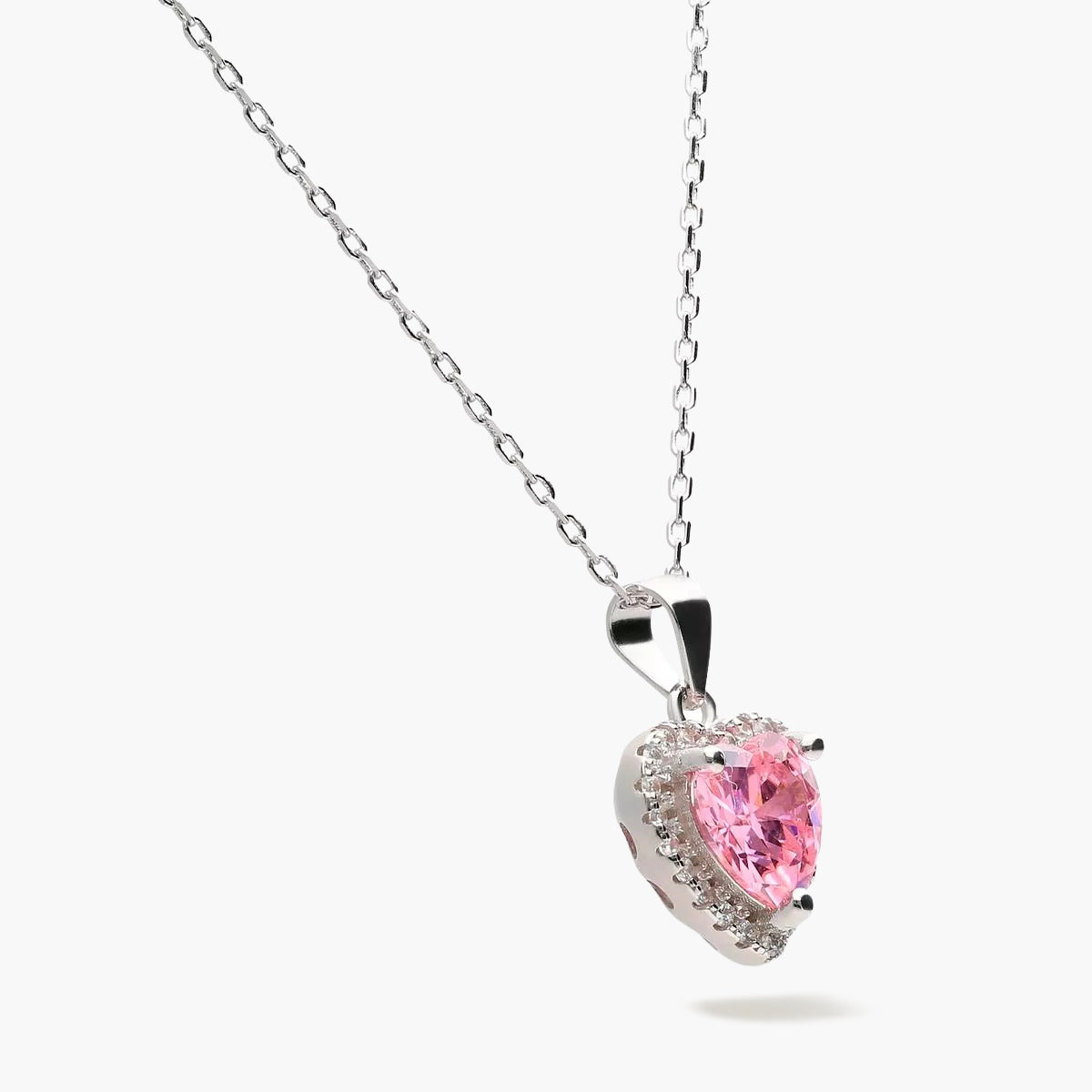 Collar corazón de plata 1ª ley circonitas rosa 11 mm