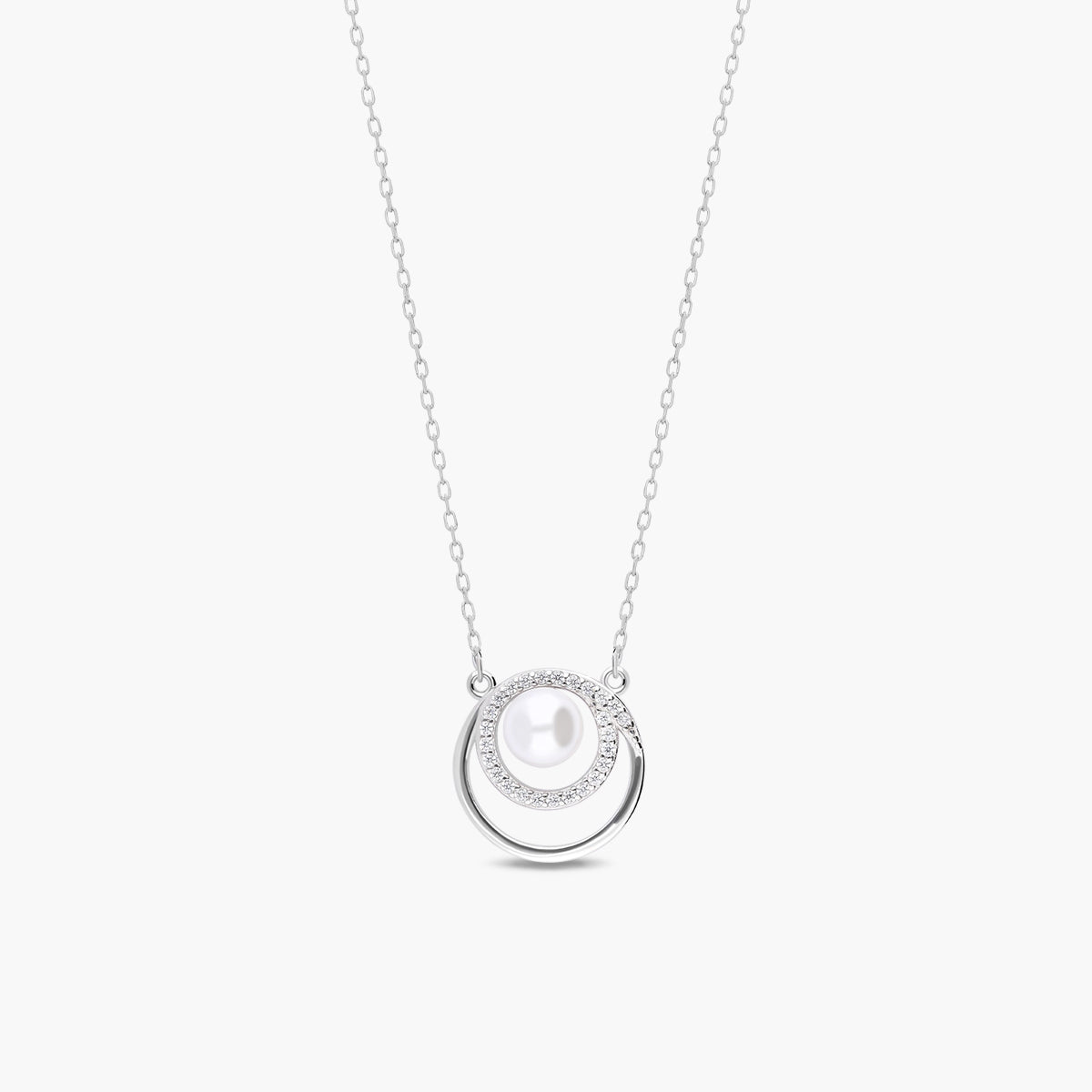 Collar de plata 1ª ley perla y circonitas 15 mm