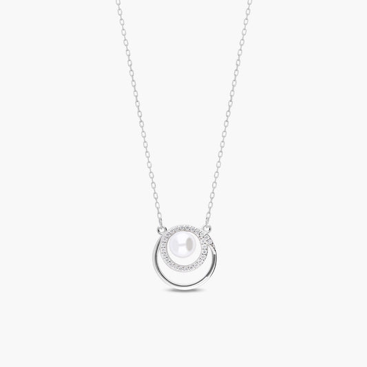 Collar de plata 1ª ley perla y circonitas 15 mm