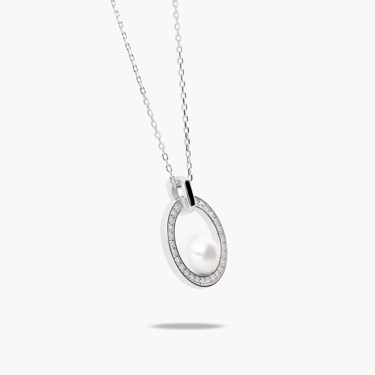 Collar de plata 1ª ley perla y circonitas 18 mm
