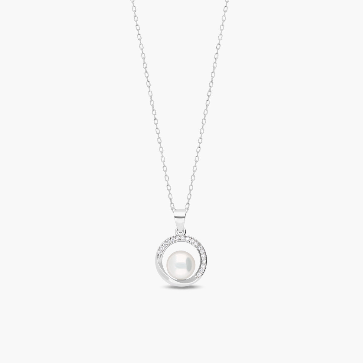 Collar de plata 1ª ley perla y circonitas 14 mm