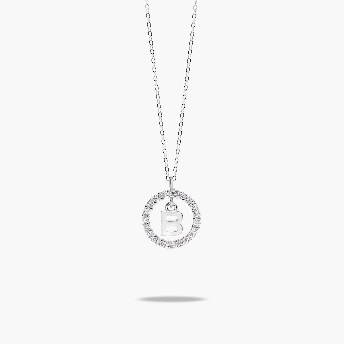 Collar de plata 1ª ley circonitas B ALPHABET SILVER