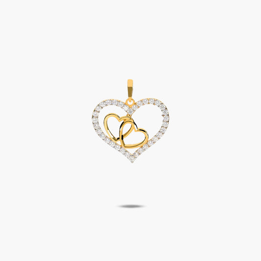 Colgante corazones unidos de oro bicolor 18K 14 mm