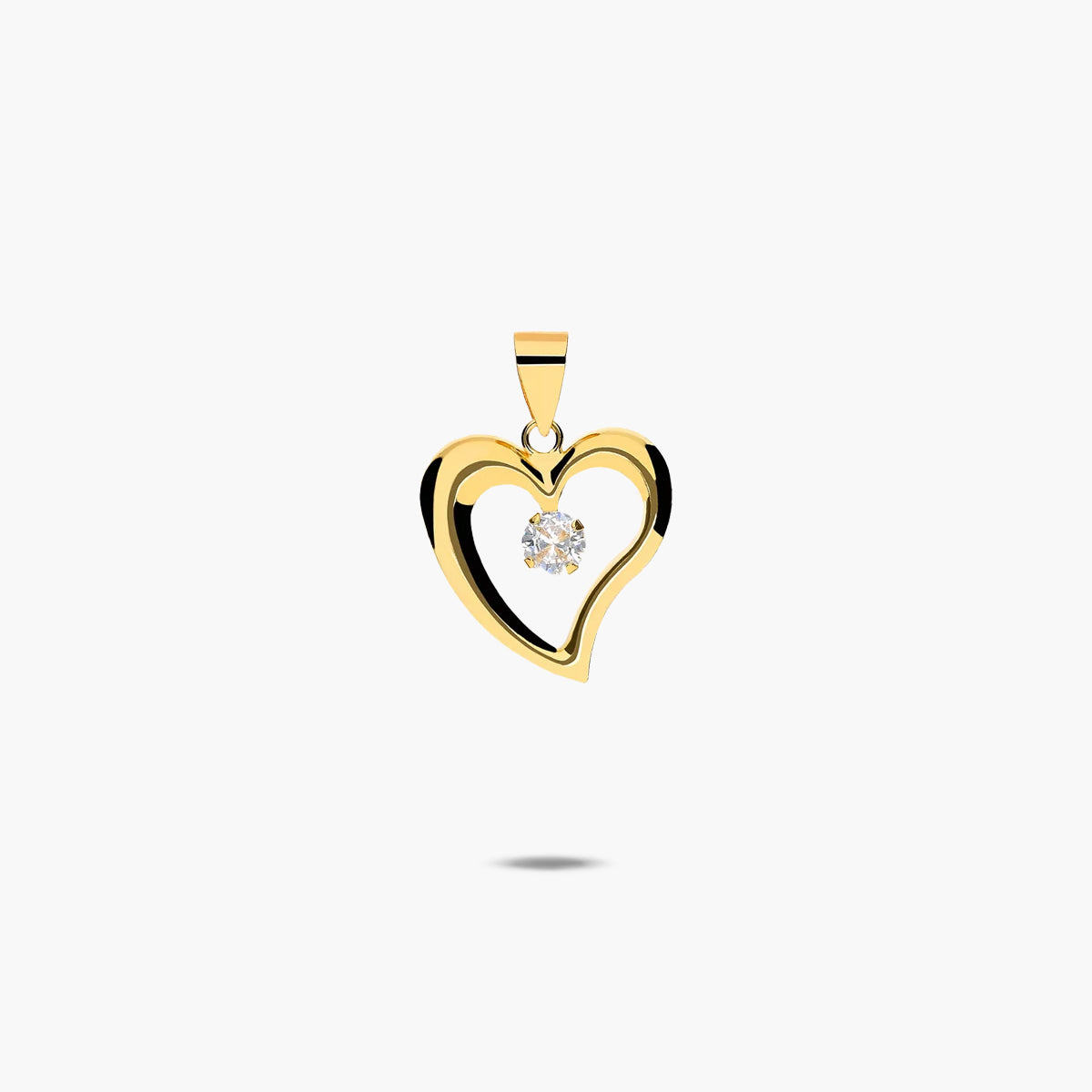 Colgante silueta corazón de oro 18K circonita 16 mm