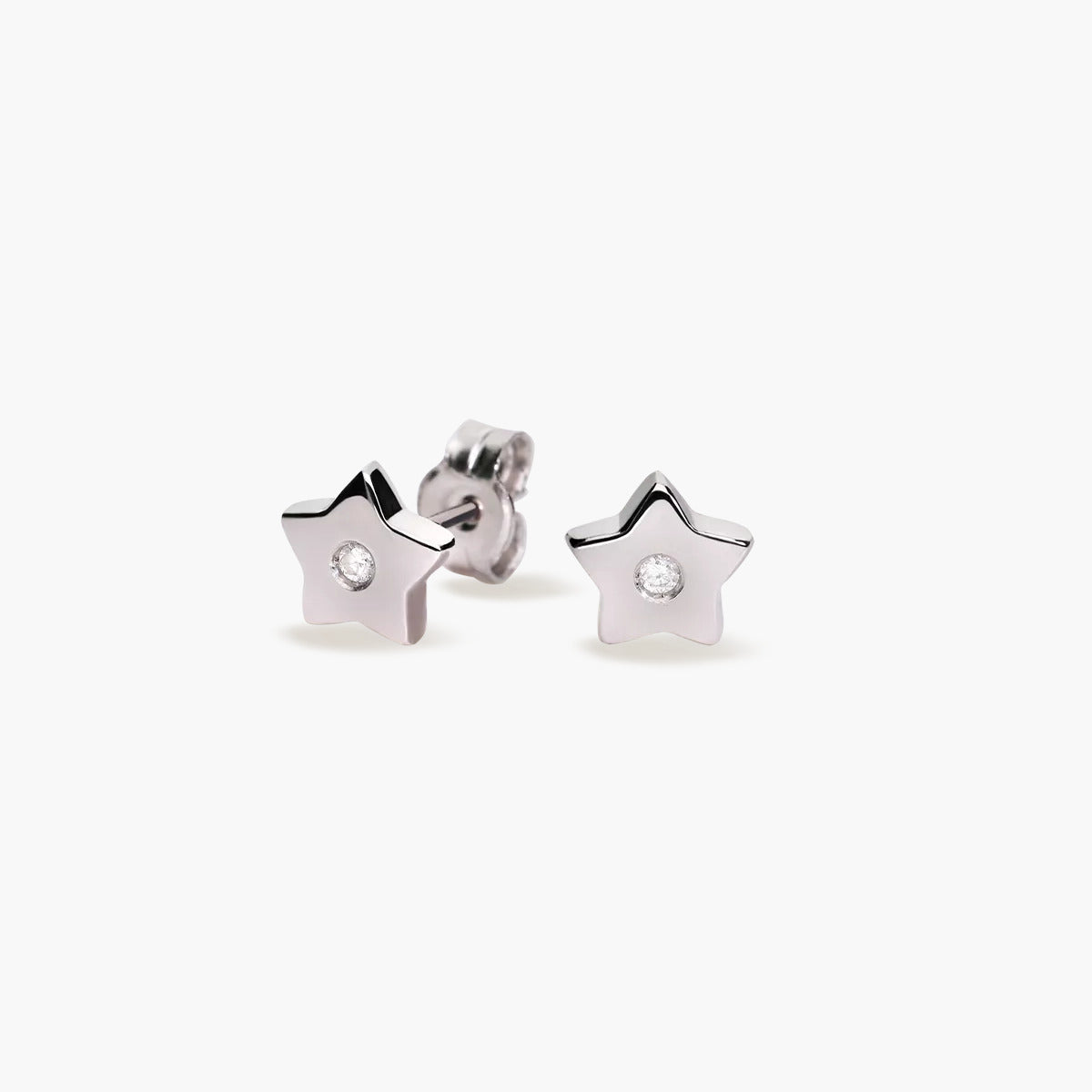 Pendientes estrella de oro blanco 18K circonita 6 mm