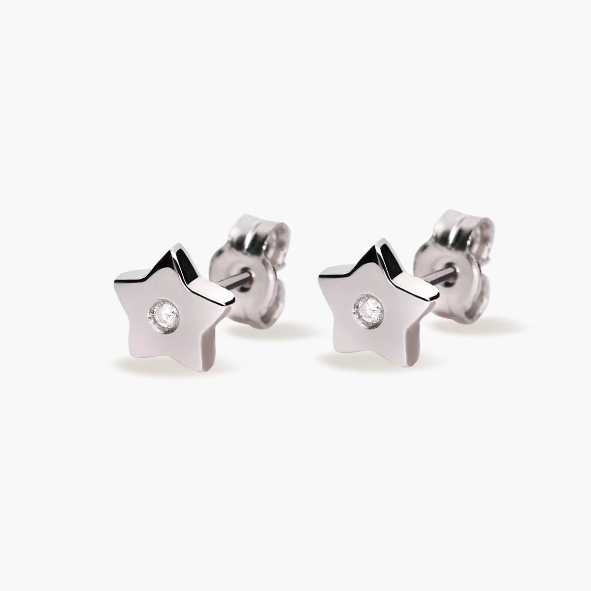 Pendientes estrella de oro blanco 18K circonita 6 mm