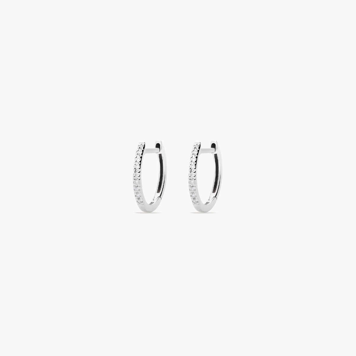 Pendientes de aro de oro blanco 18K diamante natural 0.09 ct. 12 mm