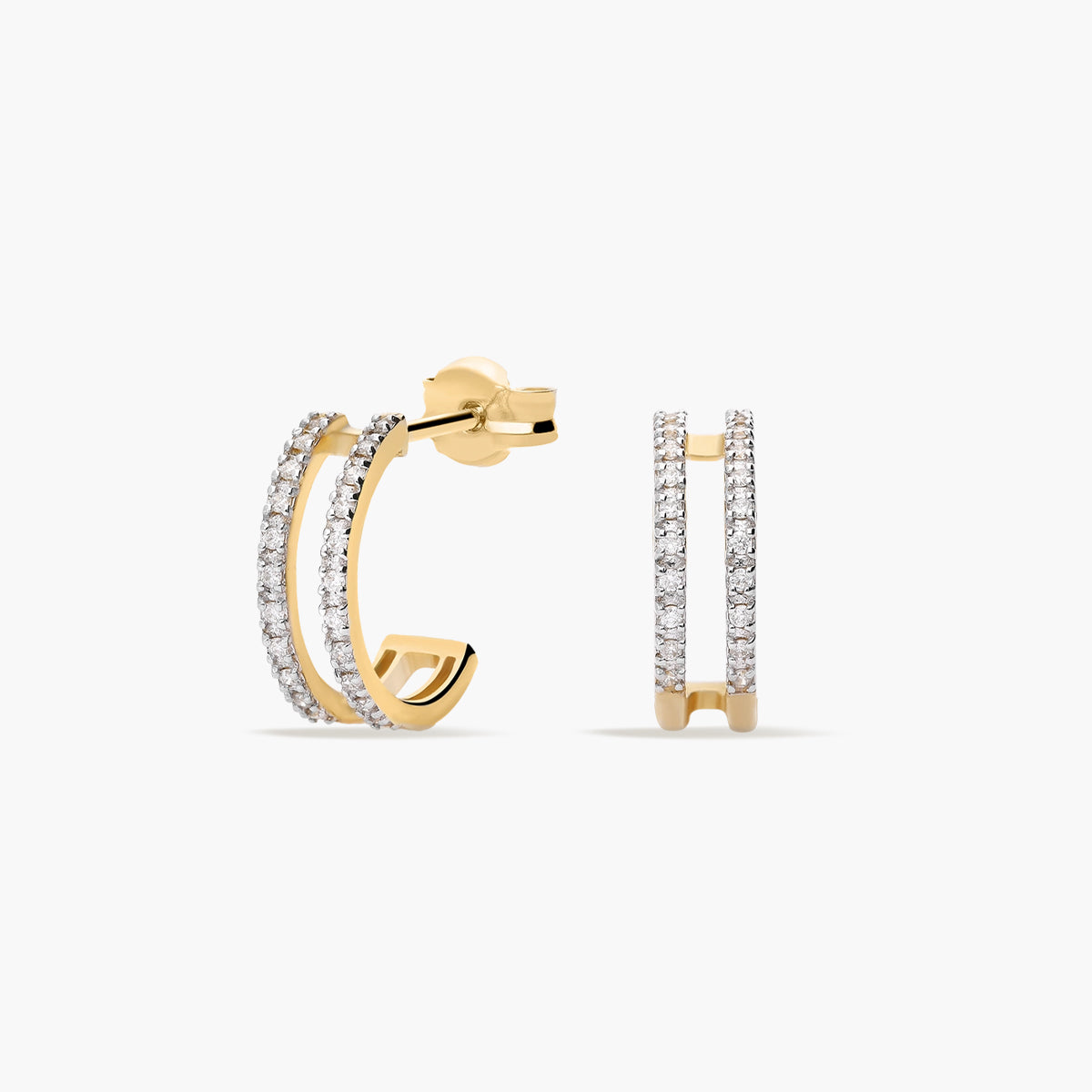 Pendientes de aro doble de oro 18K diamante natural 0.18 ct. 12 mm