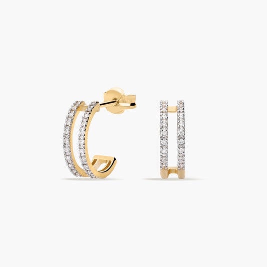 Pendientes de aro doble de oro 18K diamante natural 0.18 ct. 12 mm