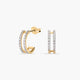 Pendientes de aro doble de oro 18K diamante natural 0.18 ct. 12 mm