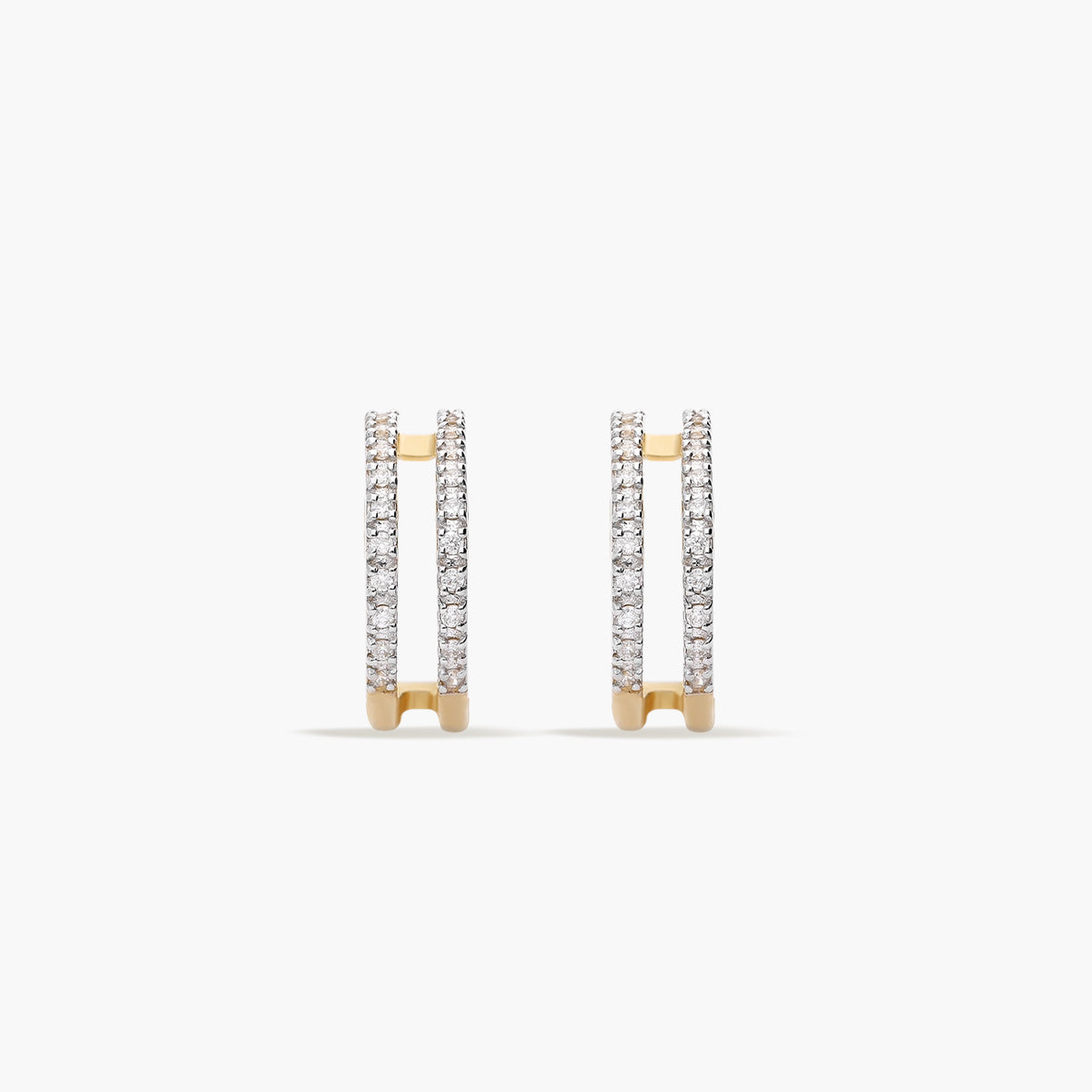 Pendientes de aro doble de oro 18K diamante natural 0.18 ct. 12 mm
