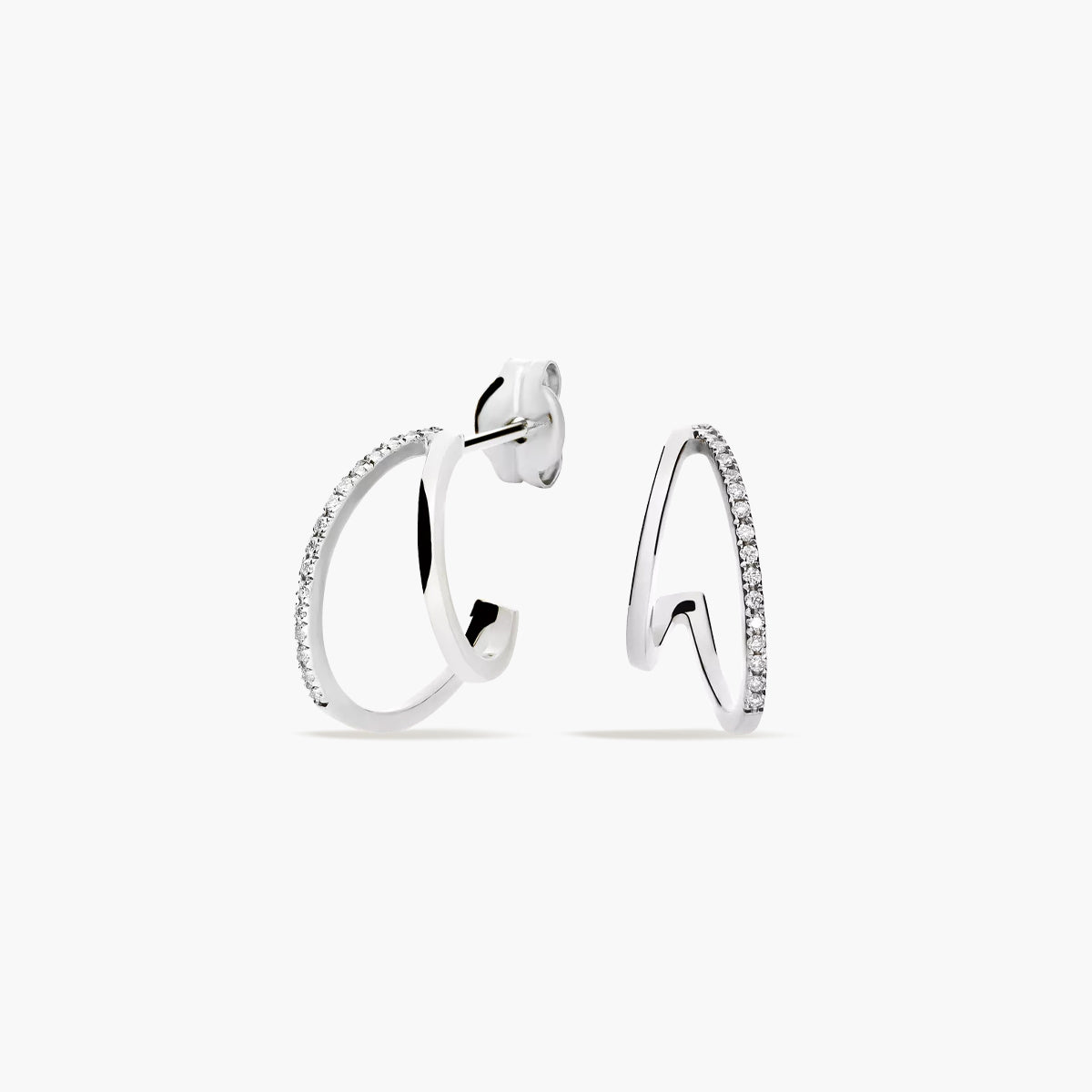 Pendientes de aro de oro blanco 18K diamante natural 0.13 ct. 16 mm