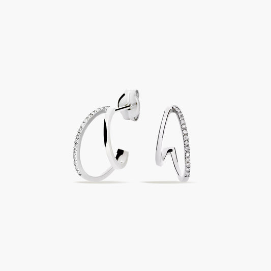 Pendientes de aro de oro blanco 18K diamante natural 0.13 ct. 16 mm