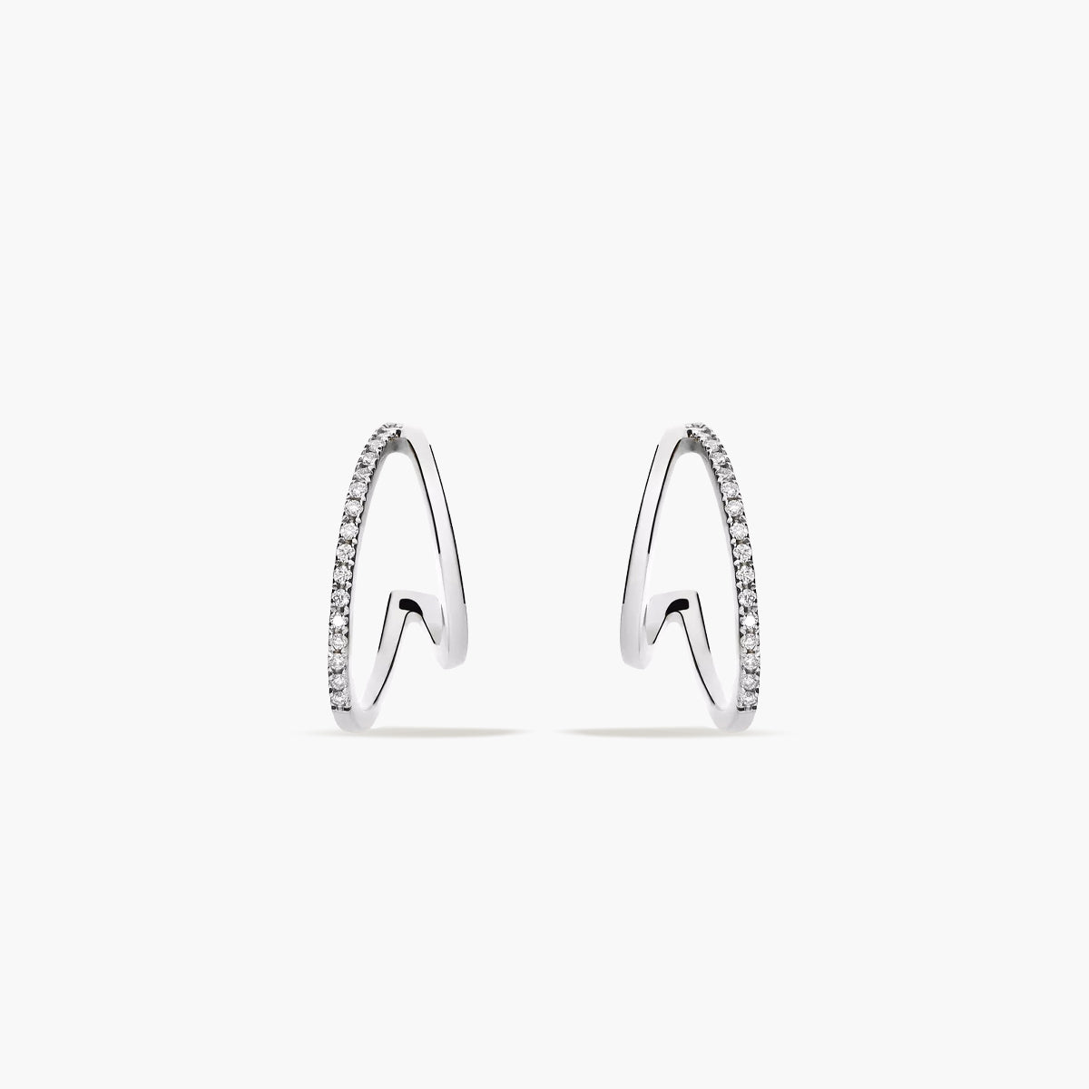 Pendientes de aro de oro blanco 18K diamante natural 0.13 ct. 16 mm