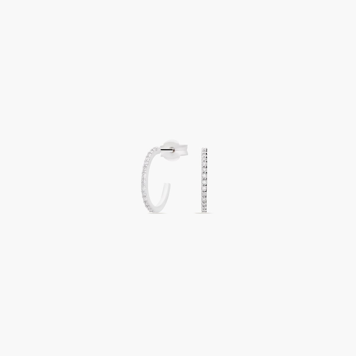 Pendientes de aro de oro blanco 18K diamante natural 0.12 ct. 11 mm