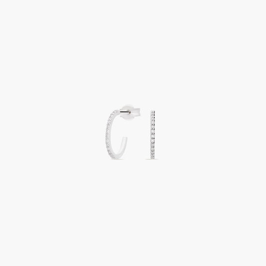 Pendientes de aro de oro blanco 18K diamante natural 0.12 ct. 11 mm