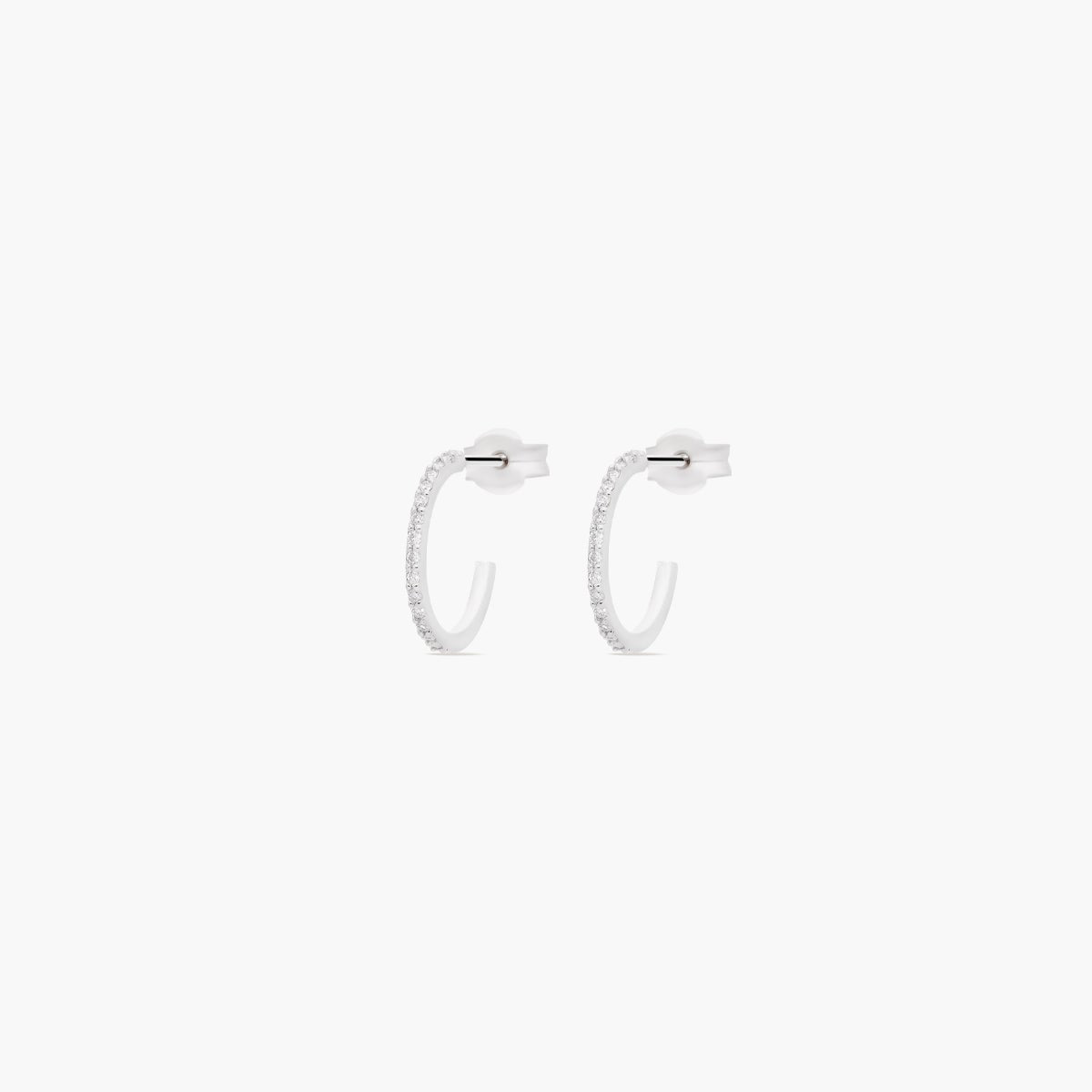Pendientes de aro de oro blanco 18K diamante natural 0.12 ct. 11 mm