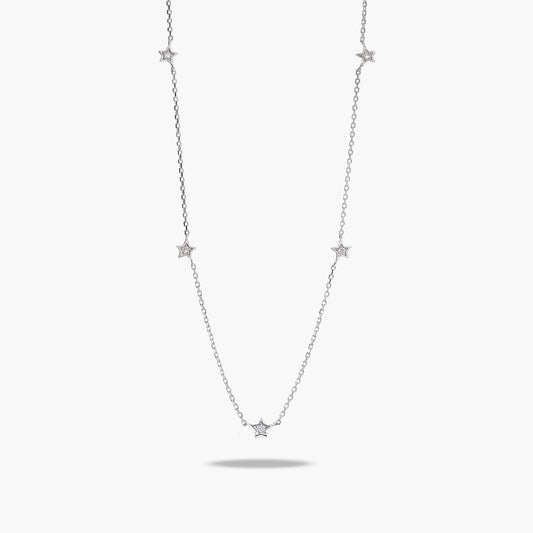 Gargantilla estrellas de oro blanco 18K diamante natural 0.05 ct 42-45 cm