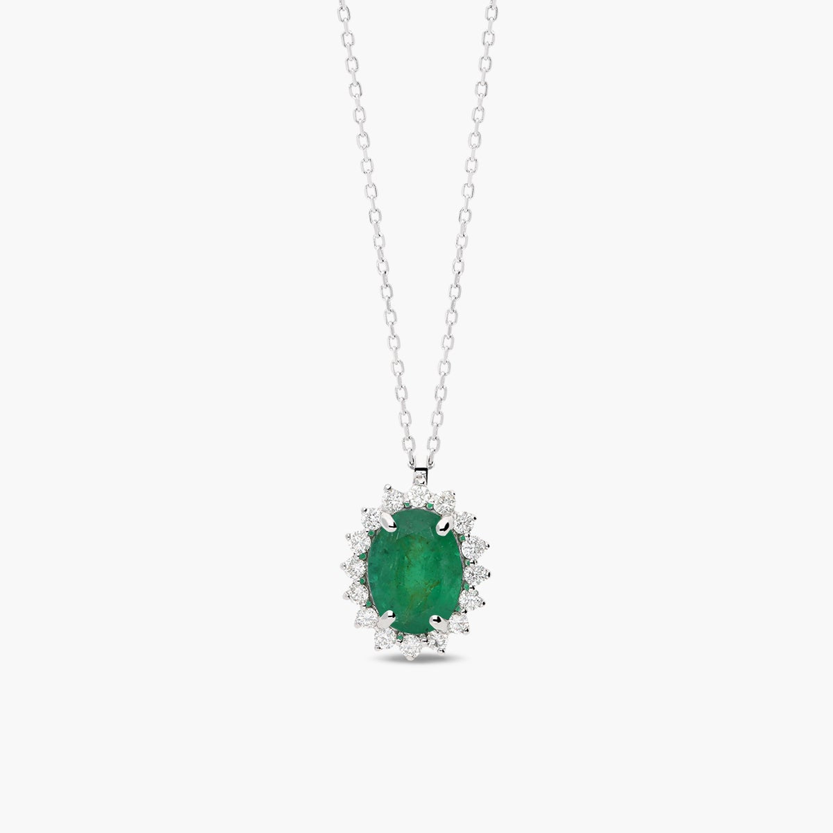Collar de oro blanco 18K diamante natural 0.30 ct. esmeralda 8 mm IMPERIAL EMERALD