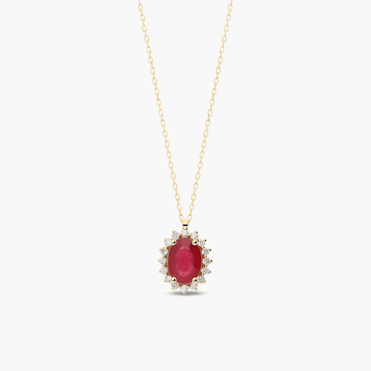 Collar de oro 18K diamante natural 0.30 ct. rubí 12 mm ROYAL RUBY