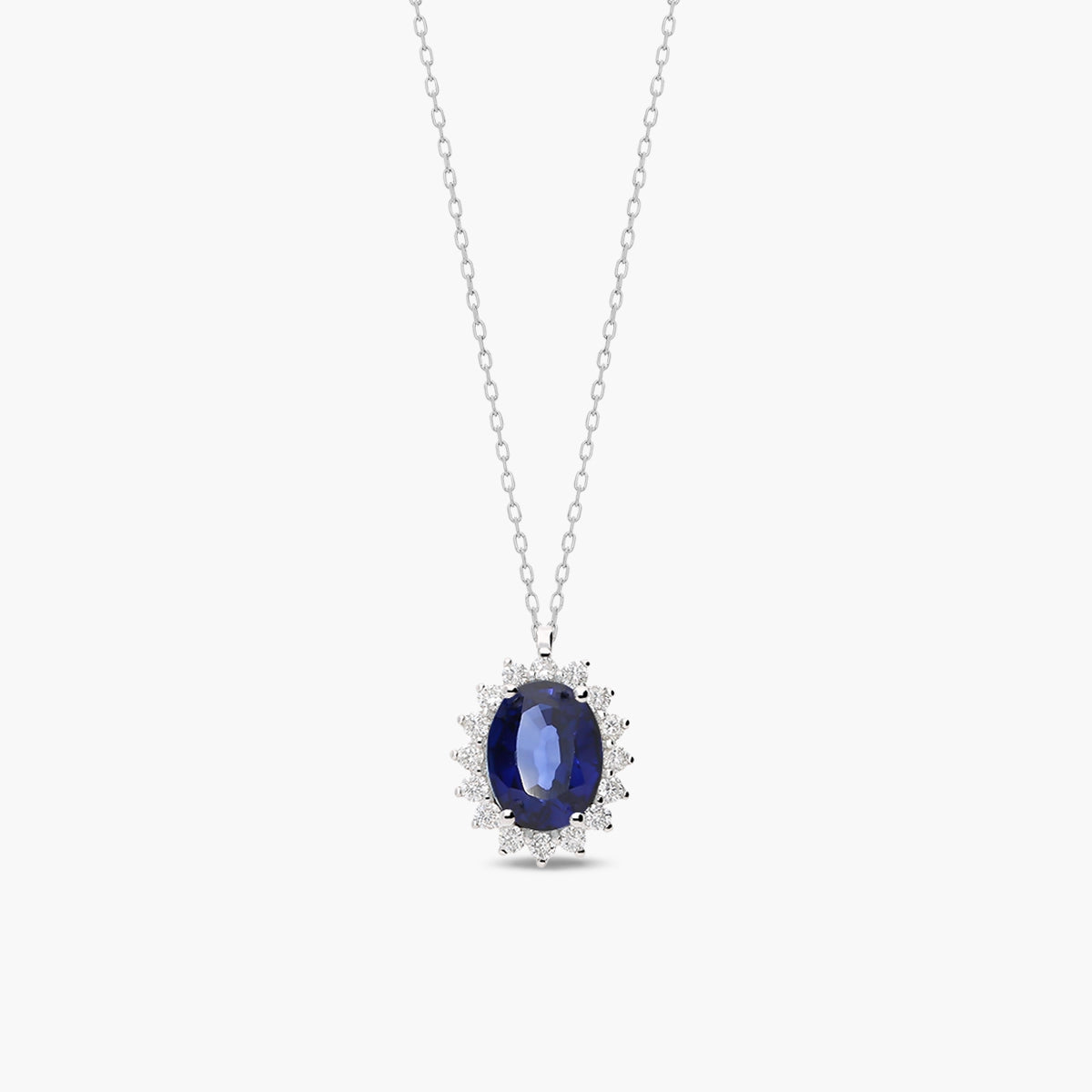 Collar de oro blanco 18K diamante natural 0.30 ct. zafiro 12 mm IMPERIAL SAPPHIRE