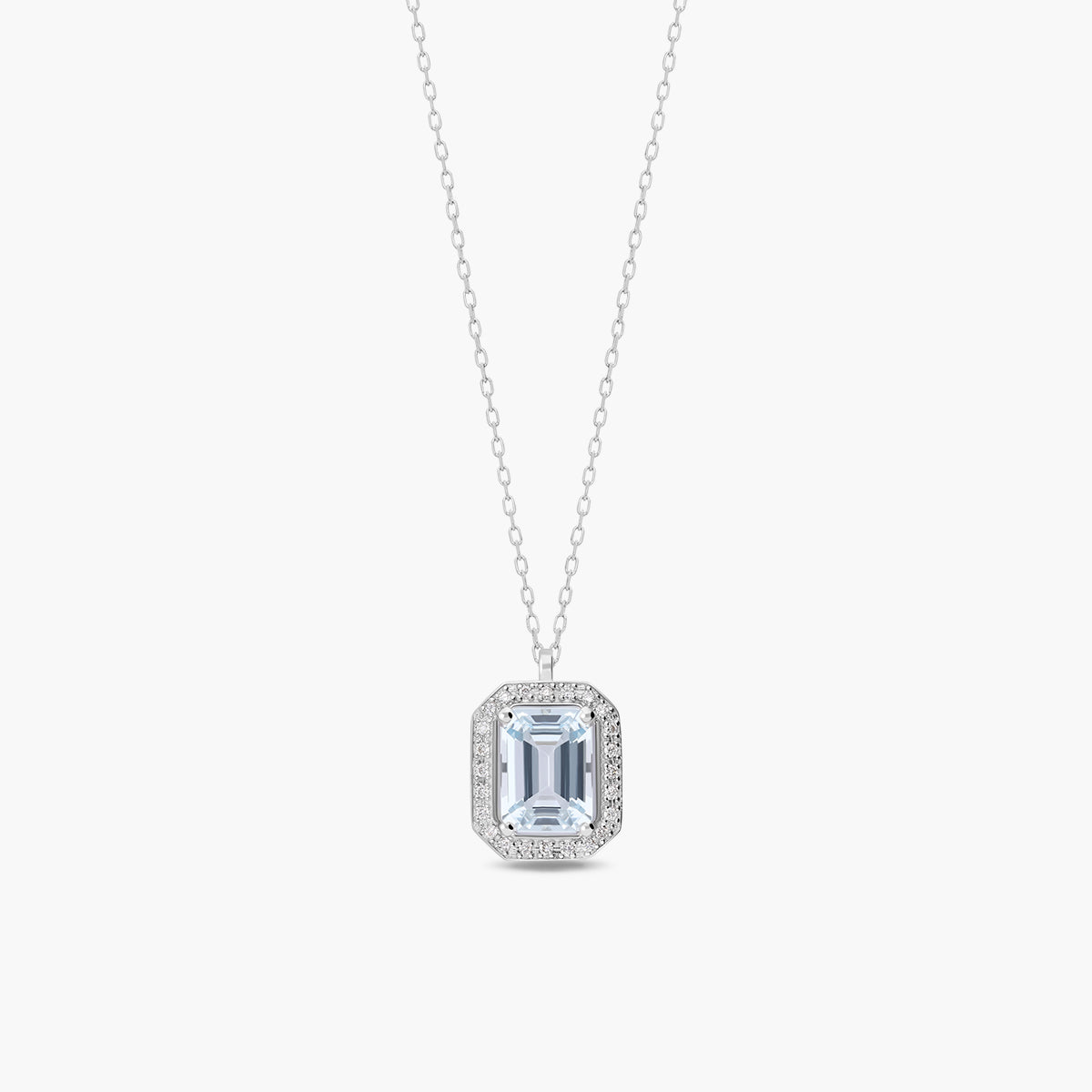 Collar de oro blanco 18K diamante natural 0.14 ct. aguamarina 13 mm PALACE