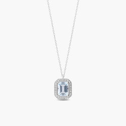 Collar de oro blanco 18K diamante natural 0.14 ct. aguamarina 13 mm PALACE