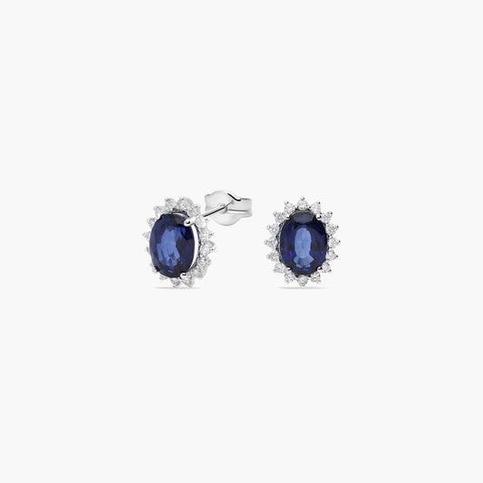 Pendientes de oro blanco 18K diamante natural 0.36 ct. zafiro 10 mm IMPERIAL SAPPHIRE
