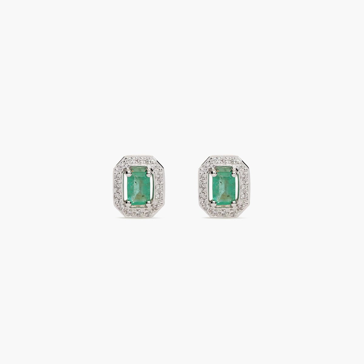 Pendientes de oro blanco 18K diamante natural 0.26 ct. esmeralda 11 mm PALACE