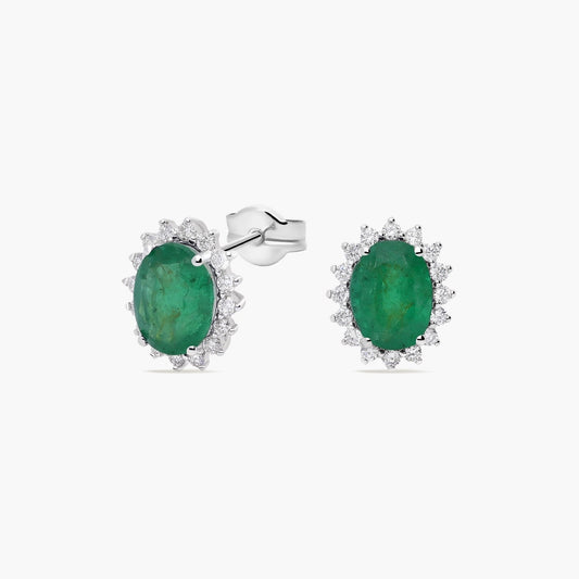 Pendientes de oro blanco 18K diamante natural 0.36 ct. esmeralda 10 mm IMPERIAL EMERALD