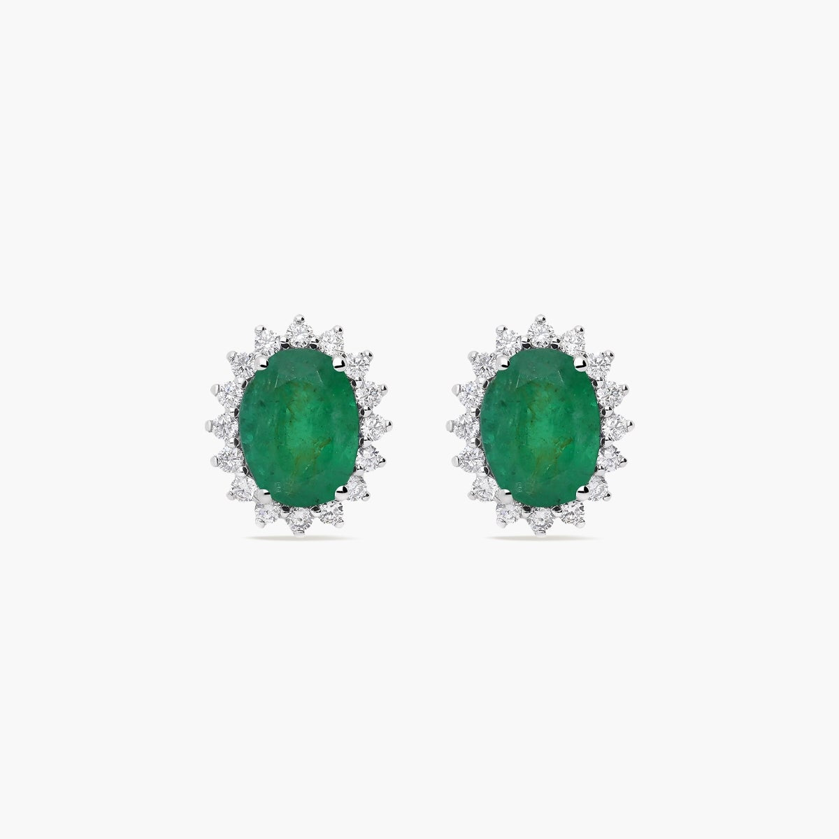 Pendientes de oro blanco 18K diamante natural 0.36 ct. esmeralda 10 mm IMPERIAL EMERALD