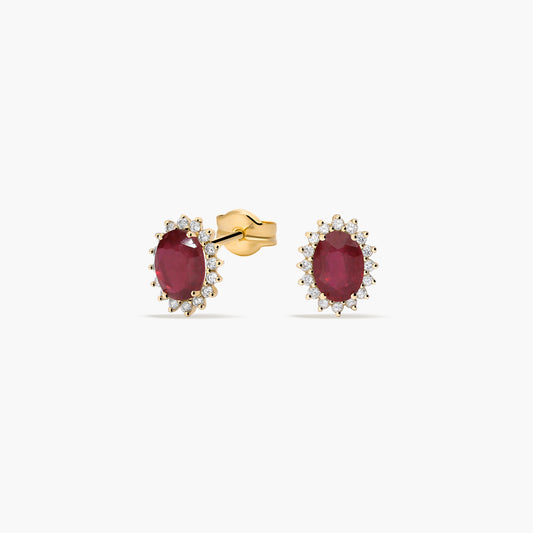 Pendientes de oro 18K diamante natural 0.36 ct. rubí 10 mm ROYAL RUBY