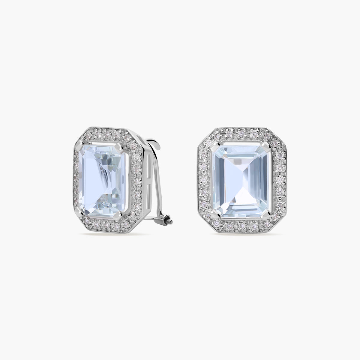 Pendientes de oro blanco 18K diamante natural 0.29 ct. aguamarina 13 mm PALACE