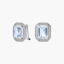 Pendientes de oro blanco 18K diamante natural 0.29 ct. aguamarina 13 mm PALACE