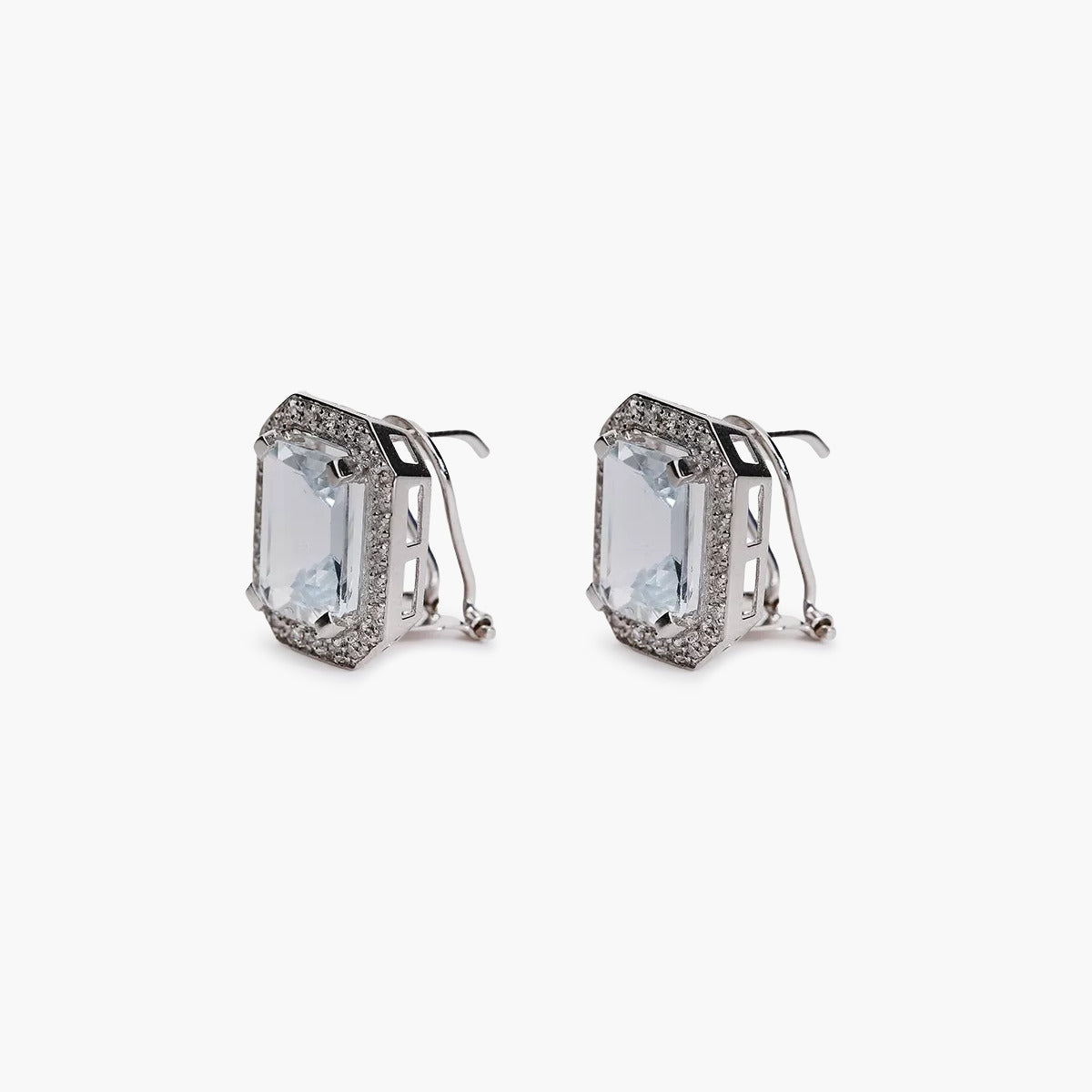 Pendientes de oro blanco 18K diamante natural 0.29 ct. aguamarina 13 mm PALACE