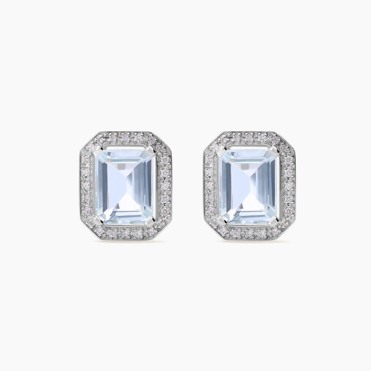 Pendientes de oro blanco 18K diamante natural 0.29 ct. aguamarina 13 mm PALACE