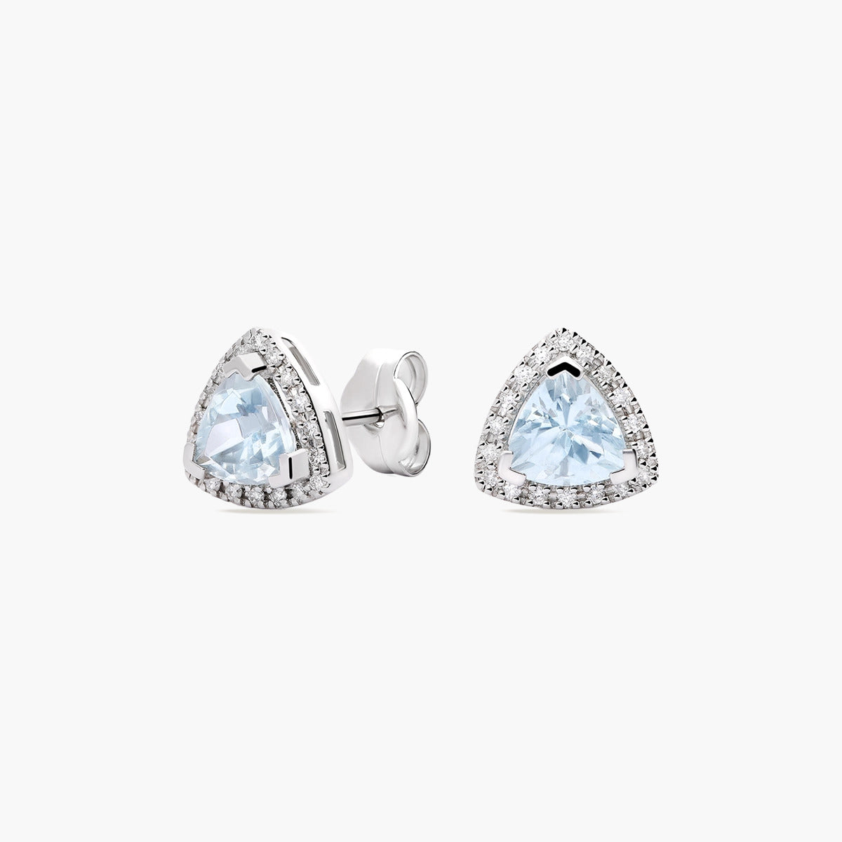 Pendientes de oro blanco 18K diamante natural 0.18 ct. aguamarina 9 mm MAHARANI