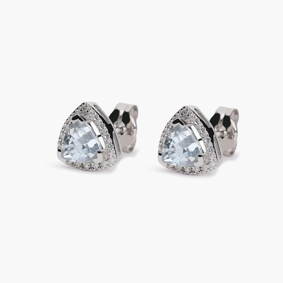 Pendientes de oro blanco 18K diamante natural 0.18 ct. aguamarina 9 mm MAHARANI