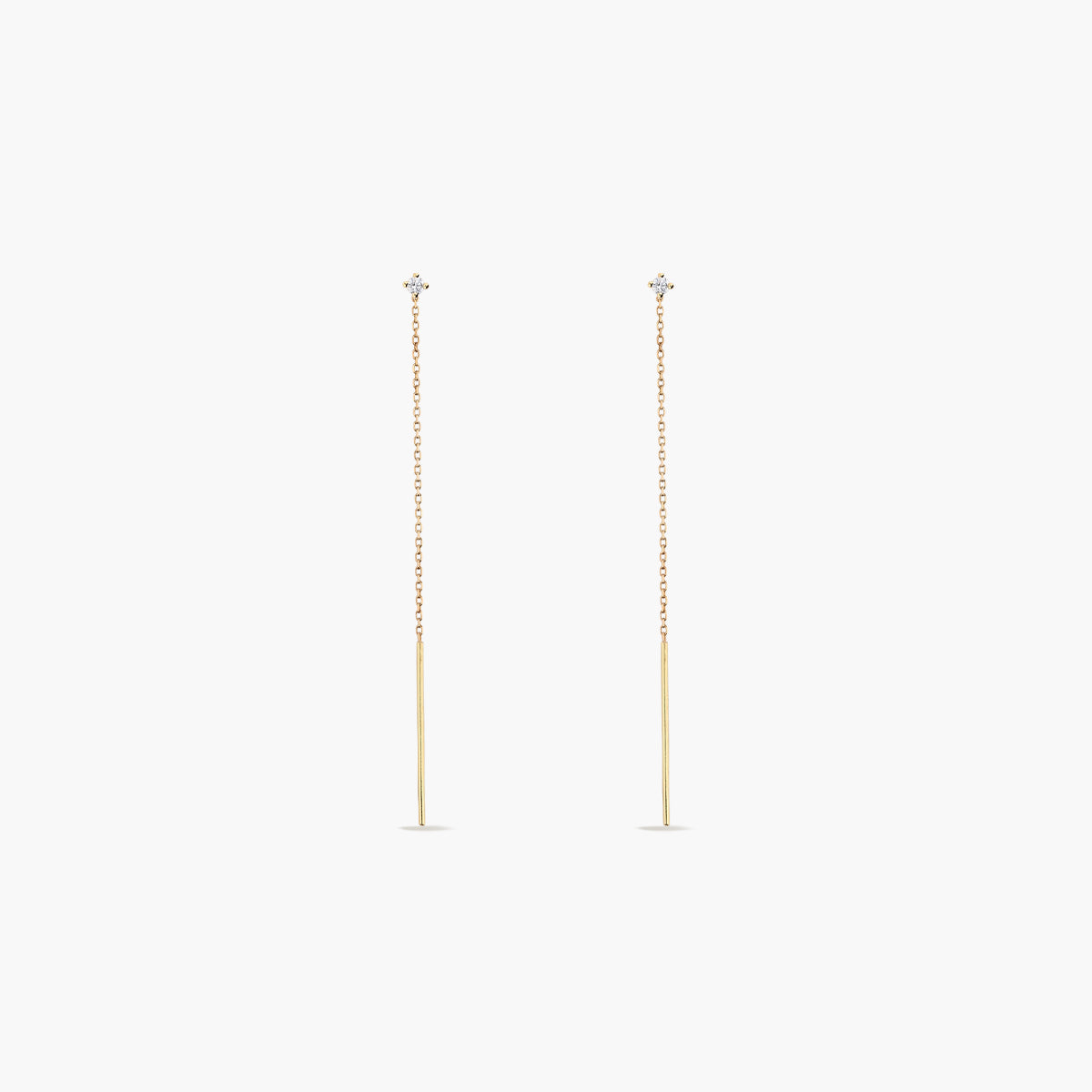 Pendientes largos de oro 18K diamante natural 0.05 ct. 63 mm