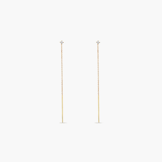 Pendientes largos de oro 18K diamante natural 0.05 ct. 63 mm