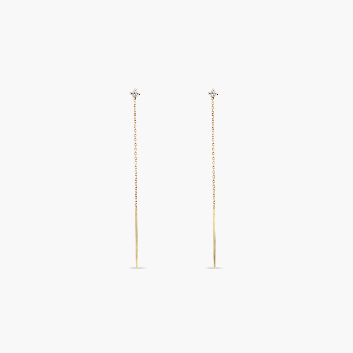 Pendientes largos de oro 18K diamante natural 0.10 ct. 63 mm