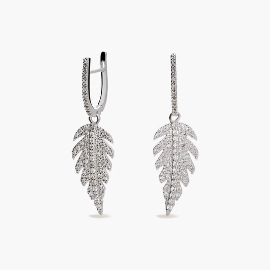 Pendientes largos de oro blanco 18K diamante natural 0.59 ct. 31 mm PALMERAI
