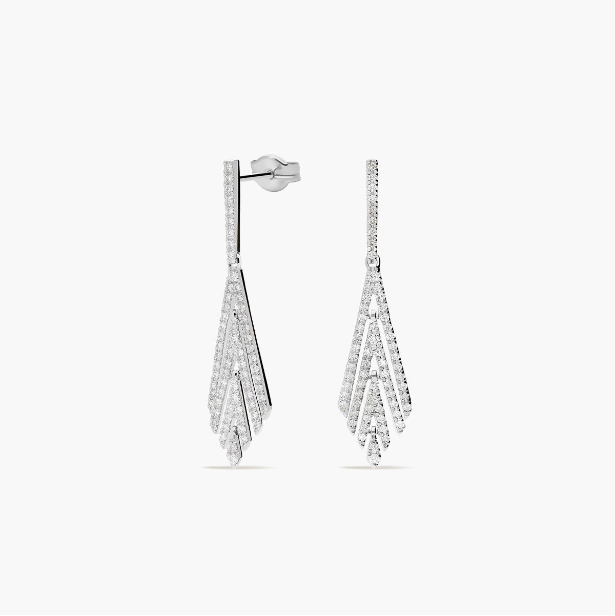 Pendientes largos de oro blanco 18K diamante natural 0.99 ct. 40 mm BLACKJACK