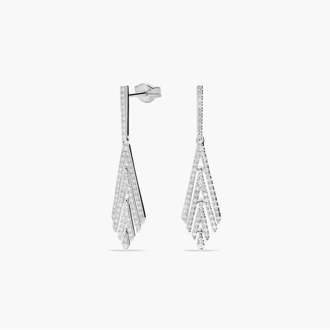 Pendientes largos de oro blanco 18K diamante natural 0.99 ct. 40 mm BLACKJACK