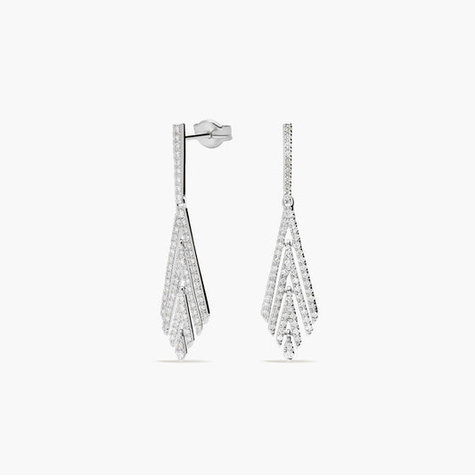 Pendientes largos de oro blanco 18K diamante natural 0.99 ct. 40 mm BLACKJACK