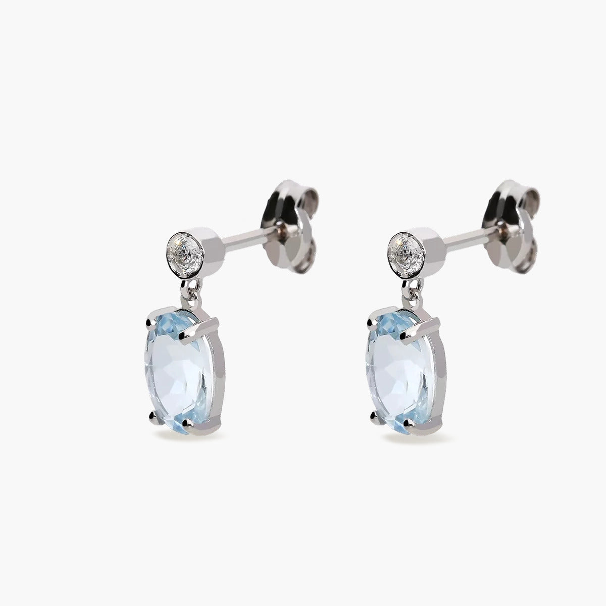 Pendientes de oro blanco 18K diamante natural 0.07 ct. aguamarina 11 mm GLACIER