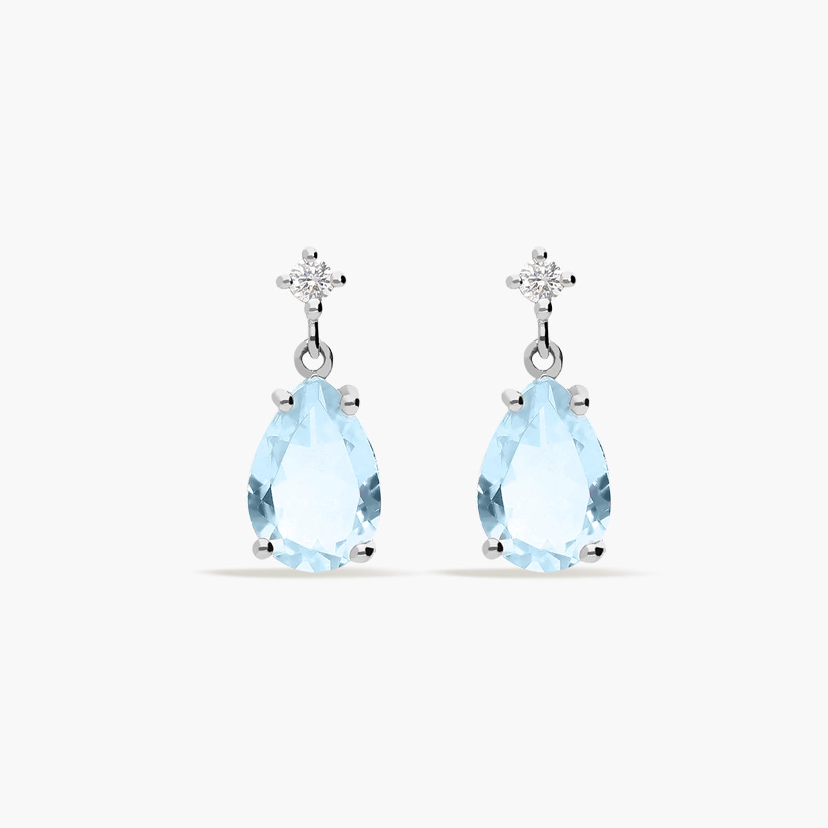 Pendientes de oro blanco 18K diamante natural 0.04 ct. aguamarina 11 mm GLACIER