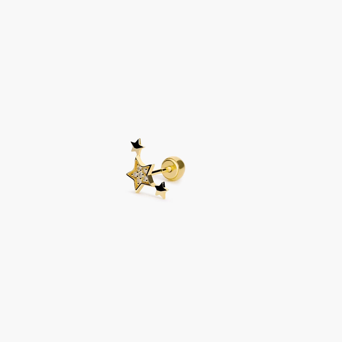 Piercing de oreja de oro 18K diamante natural 0.03 ct. estrellas 10 mm